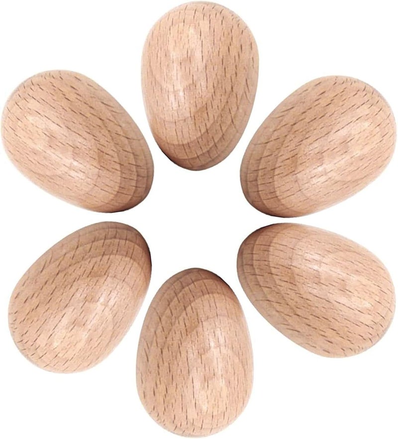 GOGHOST Wood Egg Shaker Set (6 Pcs), Natural Wooden Musical Maracas Percussion Instruments, DIY Paintable Egg Shaker - Image 1